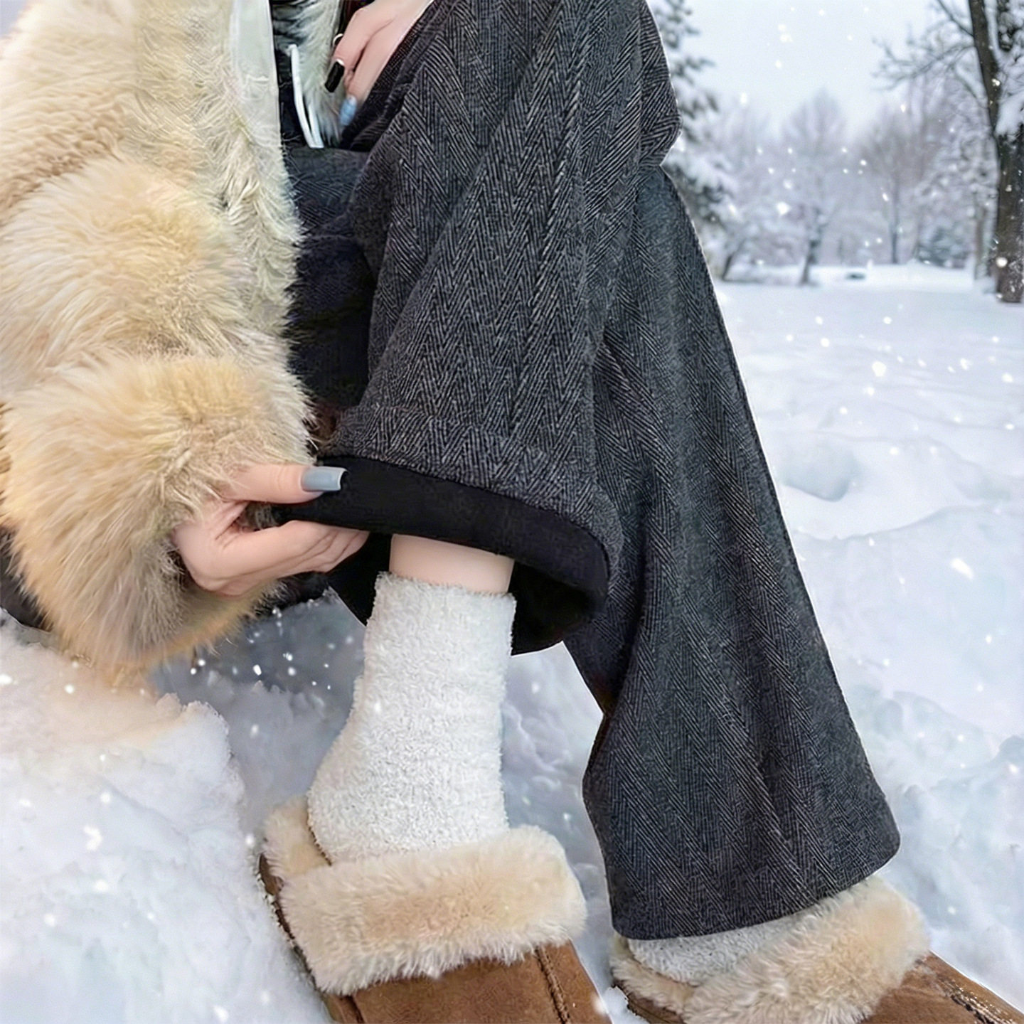 窄版毛呢阔腿裤女2025新款冬加厚棉裤糯米羊毛裤小个子加绒直筒裤,女装/女士精品,棉裤/羽绒裤,淘宝优惠券,粉丝福利购,淘宝优惠卷