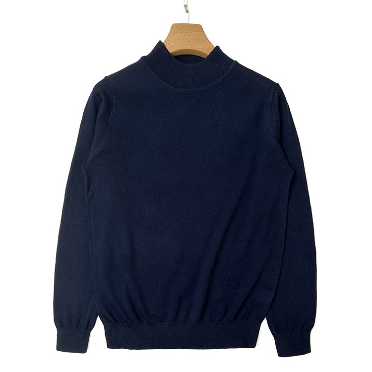 羊毛衫女 100纯羊毛半高领毛衣藏蓝色精纺美利奴新款OL薄款