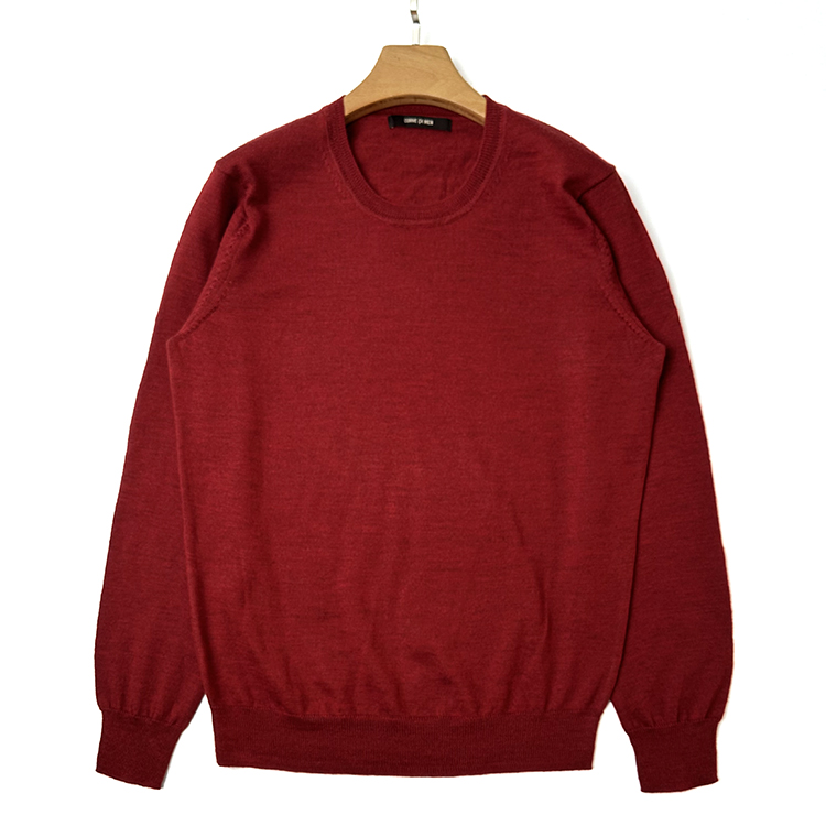 羊毛衫男女 纯羊衫圆领毛衣樱桃红色花线精纺美利奴新款