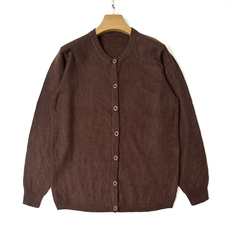 羊绒衫女 100纯羊绒圆领开衫毛衣咖啡色新款秋冬季通勤大码