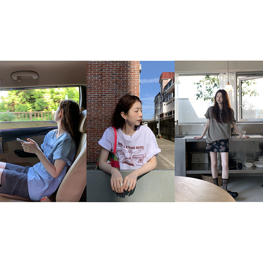 Hellooo Eat корейская футболка с круглым воротом и принтом 2024 летняя хлопковая тонкая модель с короткими рукавами трех цветов