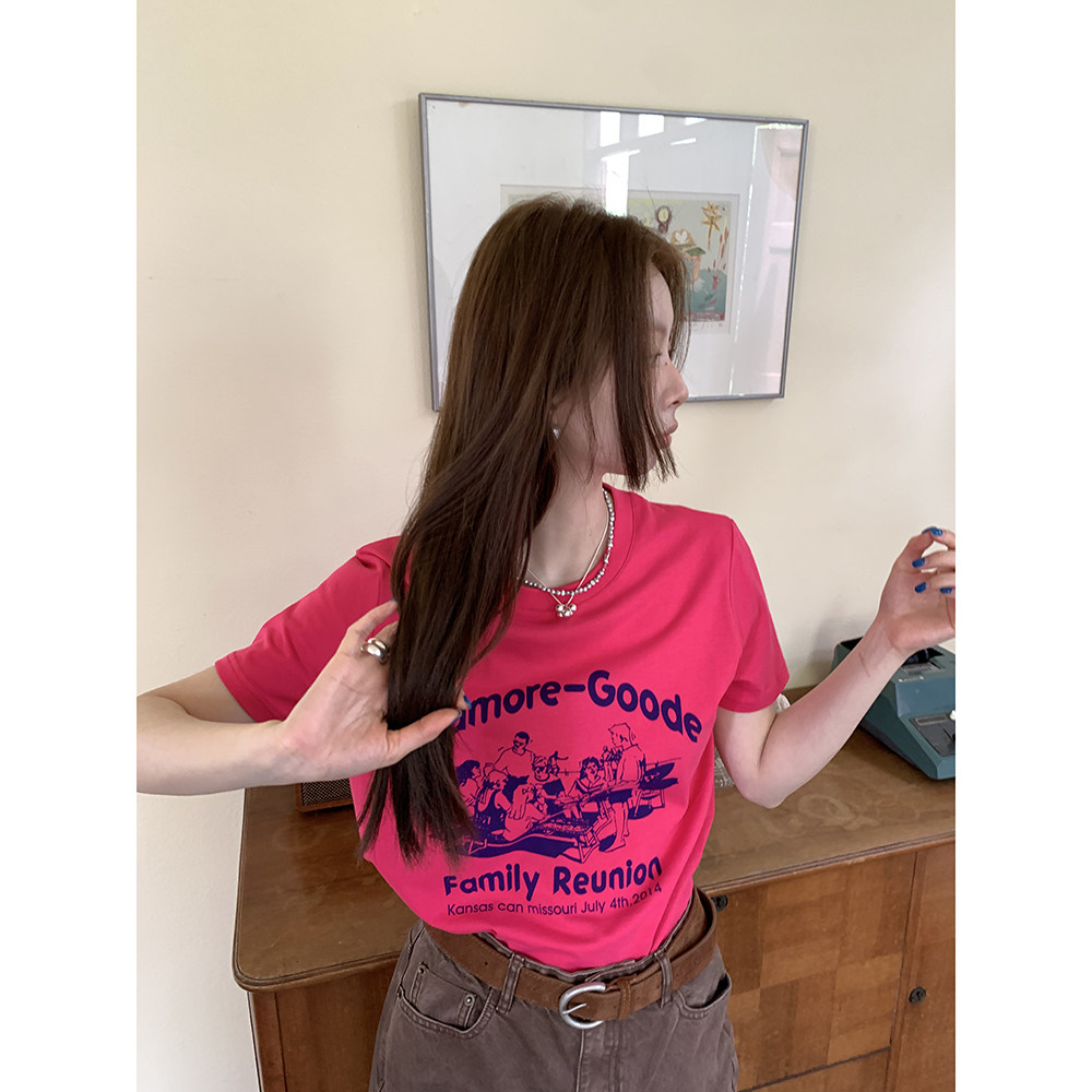 HelloooEat женская футболка с круглым вырезом и буквенным принтом в корейском стиле на весну 2025