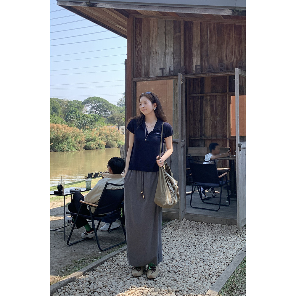 HelloooEat американская ретро вышитая вязаная рубашка с воротником поло повседневная универсальная приталенная с короткими рукавами