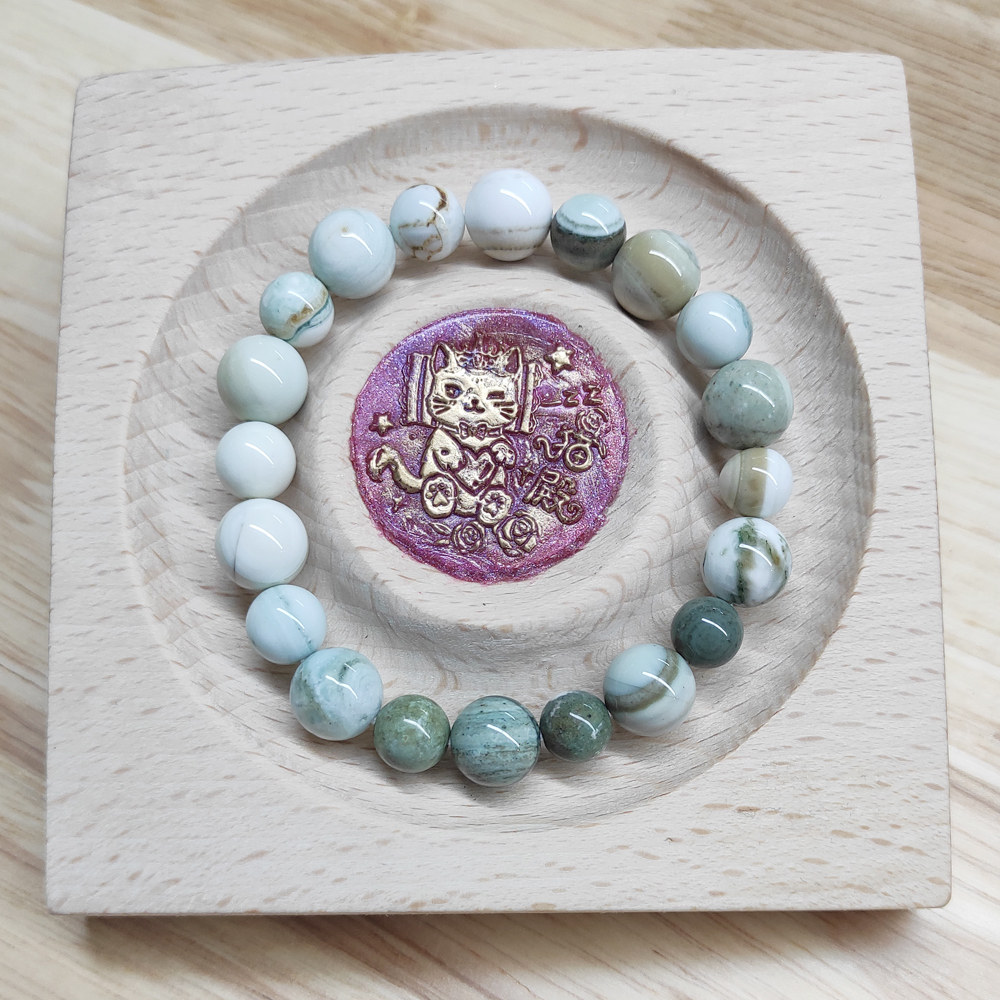 猫殿▲薄荷绿素串 阿拉善玛瑙手串 女男情人节礼物饰品情侣