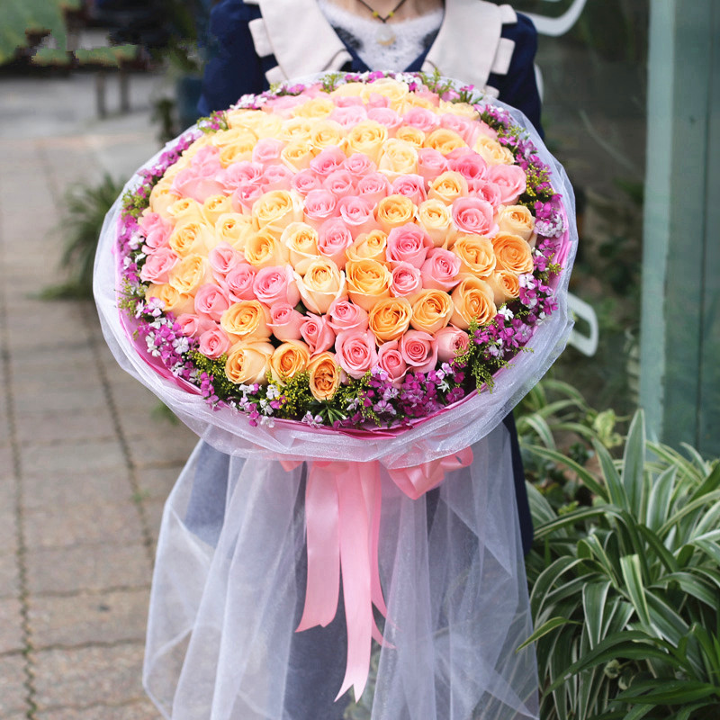 99朵玫瑰花束送爱人生日鲜花速递同城成都天府重庆配送情人节订花