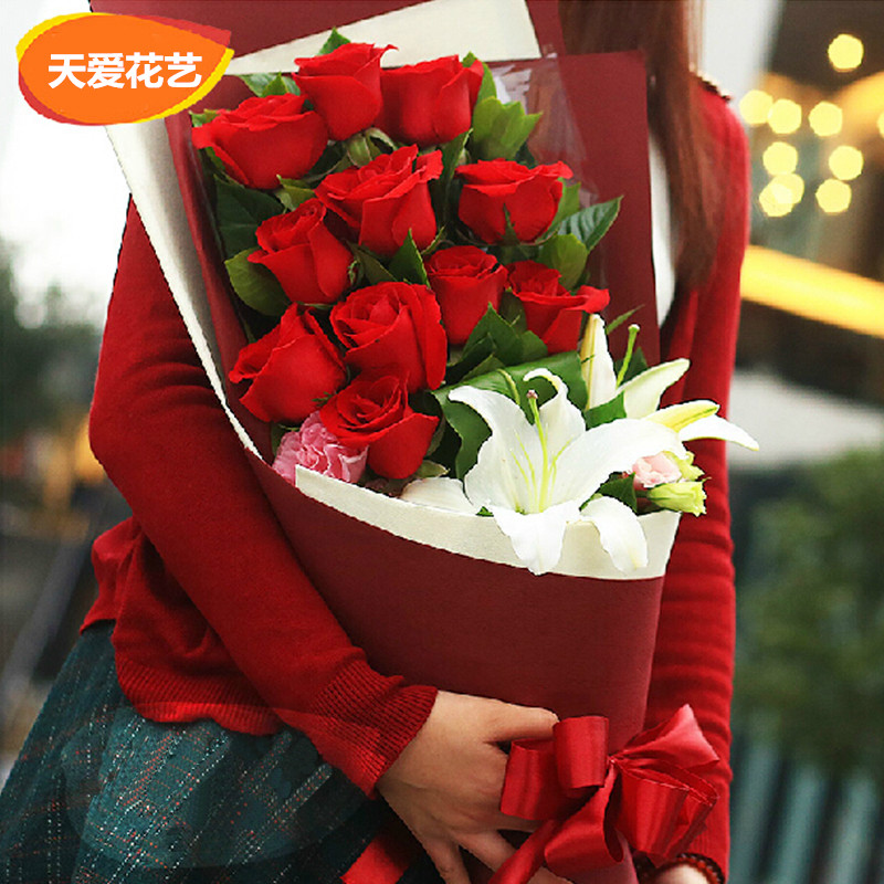 玫瑰百合生日花束廊坊鲜花速递北京燕郊胜芳花店霸州固安同城订花