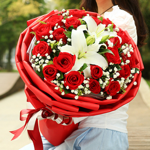 广州鲜花同城送女友爱人玫瑰花上海百合花束七夕情人节表白鲜花店