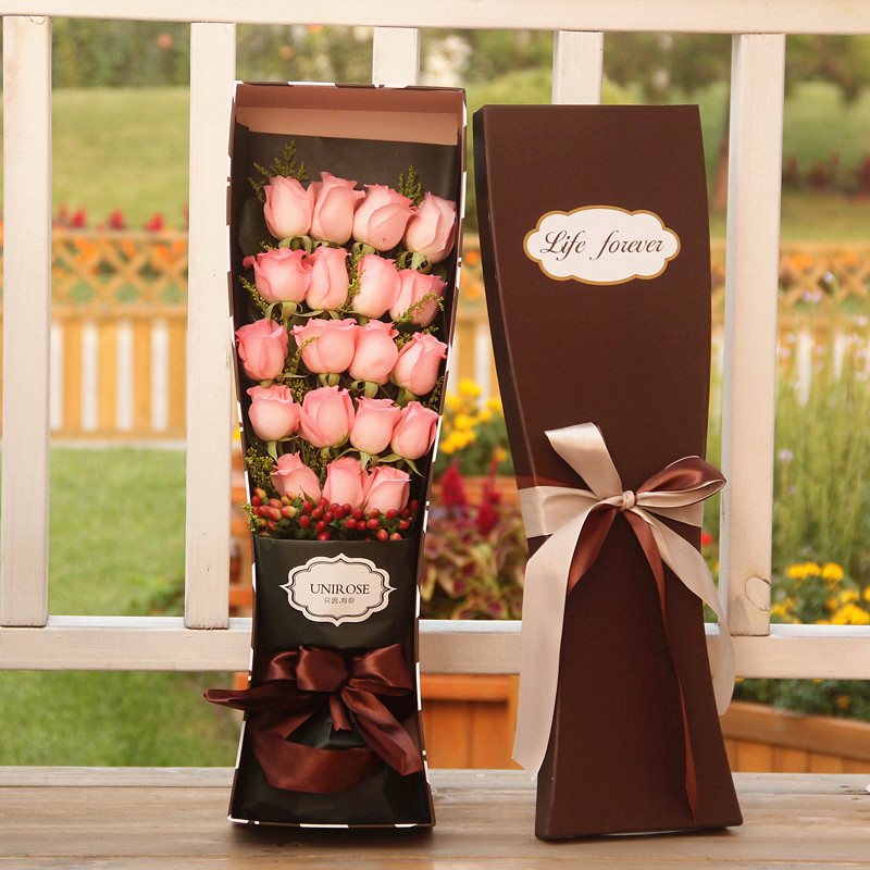 武汉同城鲜花速递19枝玫瑰礼盒生日表白洪山武昌江汉花店送花订花