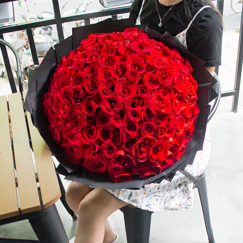 七夕情人节教师节韩式成都送花上门生日黑纱玫瑰花束鲜花店送女友