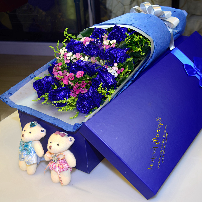 蓝色妖姬礼盒玫瑰花生日鲜花速递同城南京天津西安佛山送闺蜜订花