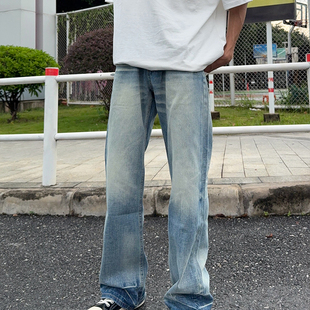 126KID 美式复古浅蓝色牛仔裤男潮牌痞帅高街宽松高级感裤子情侣