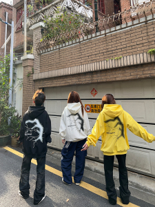 126KID 原创美式复古闪电印花连帽卫衣男国潮牌宽松百搭情侣外套