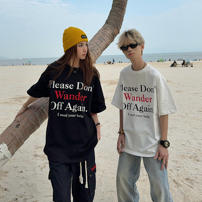 美式复古国潮牌字母印花短袖T恤