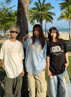 126KID 美式字母贴布刺绣短袖T恤男女国潮牌高街复古夏季休闲体恤