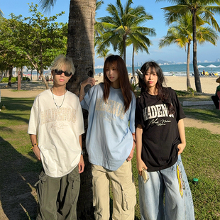 T恤男女国潮牌高街复古夏季 字母贴布刺绣短袖 休闲体恤 美式 126KID