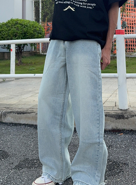 126KID 2025美式复古浅蓝色牛仔裤男女cleanfit直筒宽松显瘦裤子