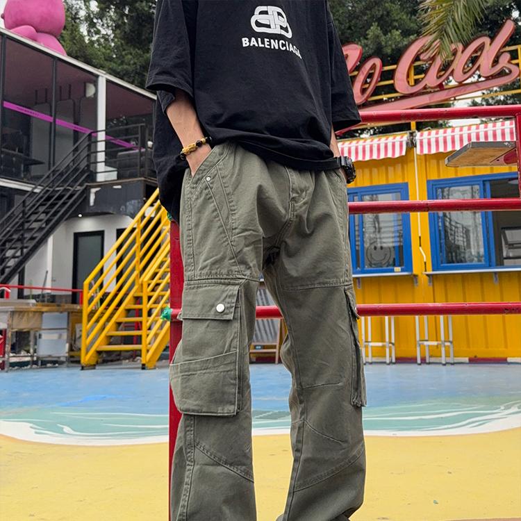 126KID 美式复古解构多口袋微喇叭工装裤男女宽松直筒vibe长裤子