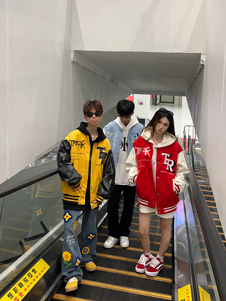 美式复古子母刺绣棒球服外套