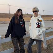 复古植绒刺绣加绒加厚连帽卫衣男女宽松街头帽衫 126KID 国潮美式