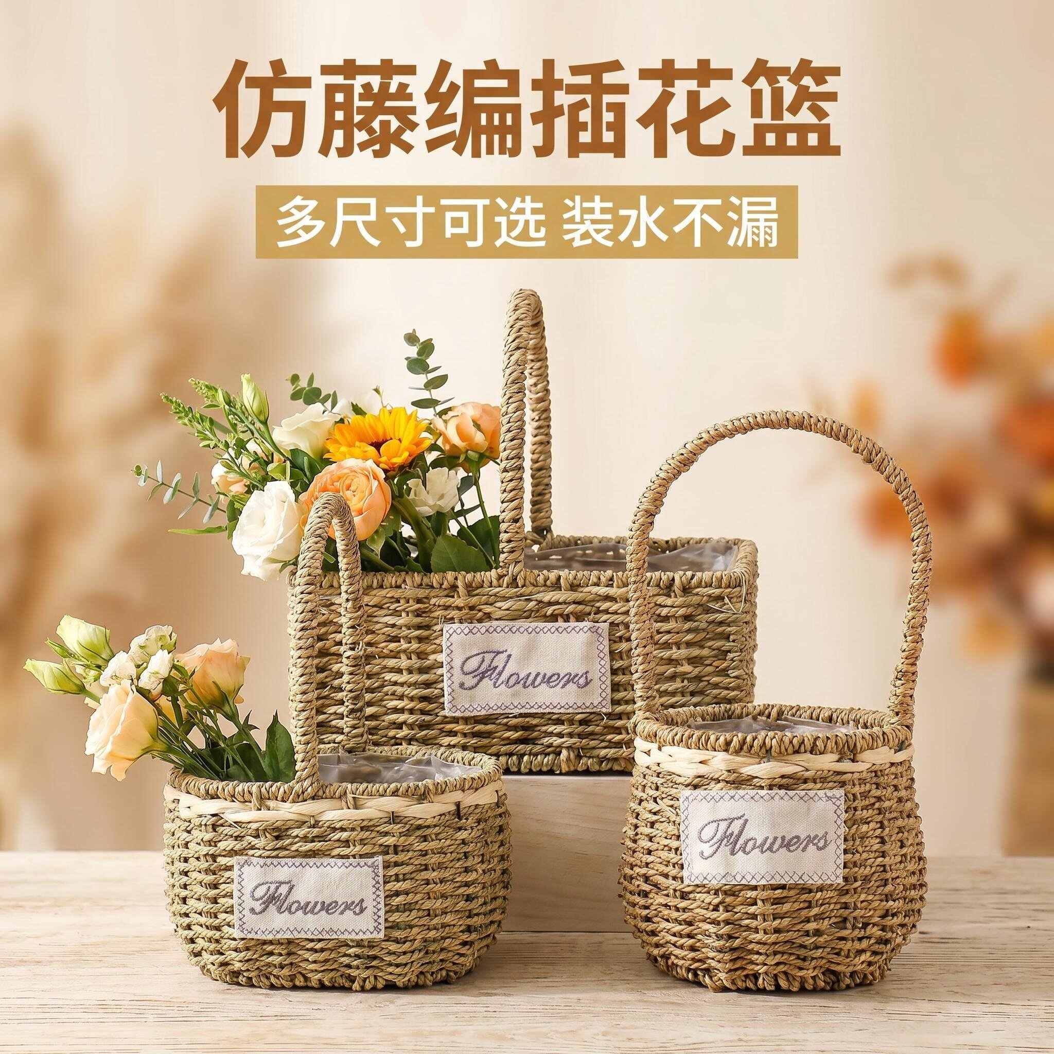 两件包邮多肉花盆绿萝草编提简约现代提篮椭圆蝴蝶兰装饰篮手提