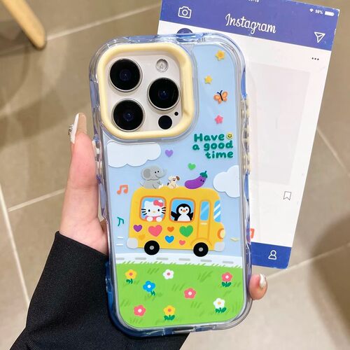 夏日草坪粉色三丽鸥巴士适用iPhone16苹果15ProMax/14/13手机壳女