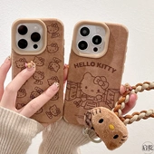 棕色线条凯蒂猫腕带iPhone16 13promax皮质12 15手机壳适用苹果14