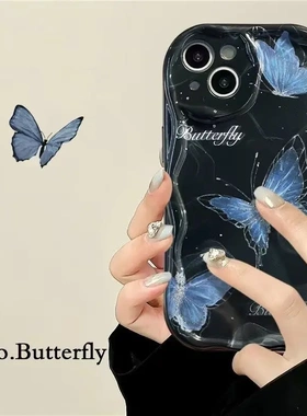 蓝色蝴蝶适用小米14手机壳红米k70保护套苹果16华为P70荣耀200PRO