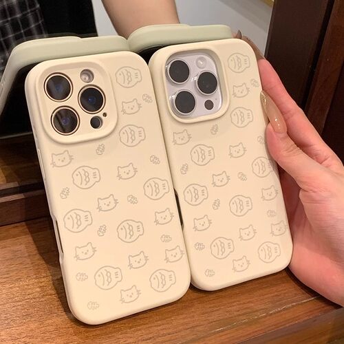橡胶果子ins简约线条小鱼小猫液态硅胶适用iPhone16promax手机壳