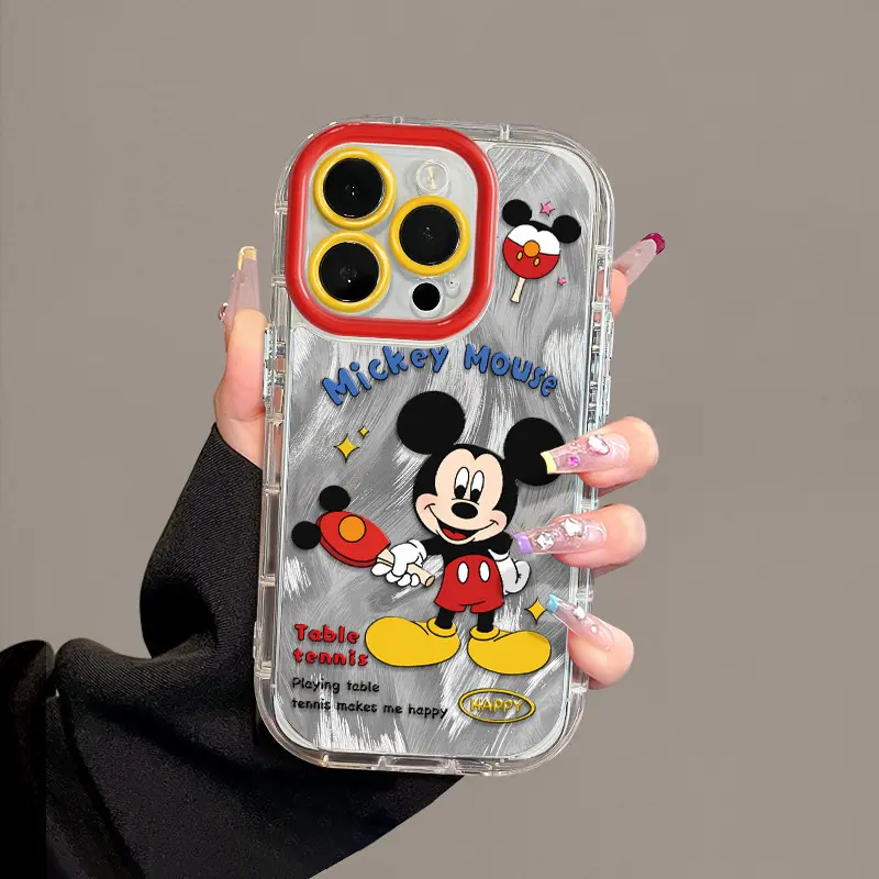 卡通米奇适用苹果16pro手机壳iphone14羽纱奶油15plus防摔13/12女