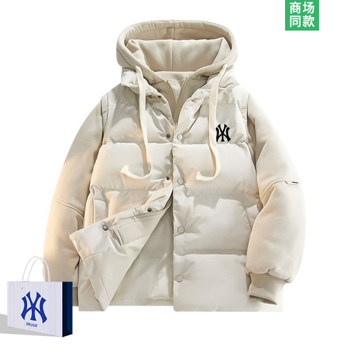 假两件拼色棉服男士保暖棉袄