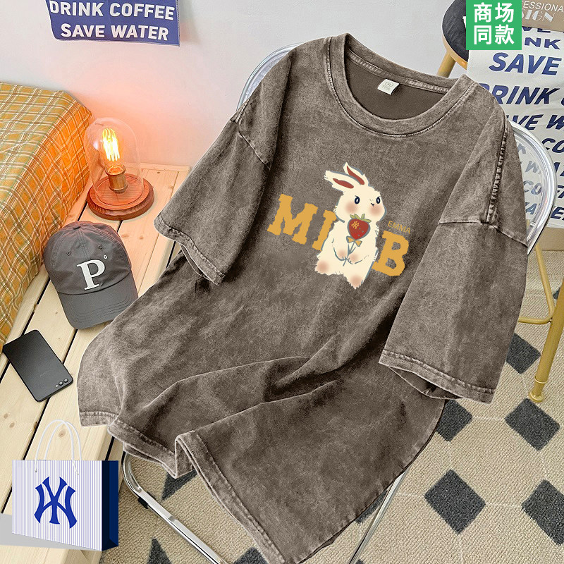 【1折专区】卡通兔子短袖t恤女士夏季新款学院风女生纯棉半袖上衣