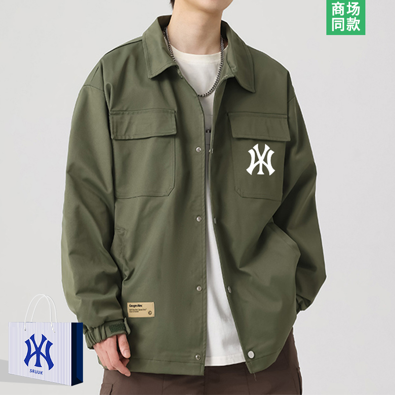 刺绣工装衬衫男士翻领外套潮