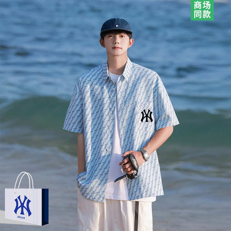 【奥莱折扣】短袖衬衫男士夏季2026新款高级感痞帅半袖衬衣t恤男