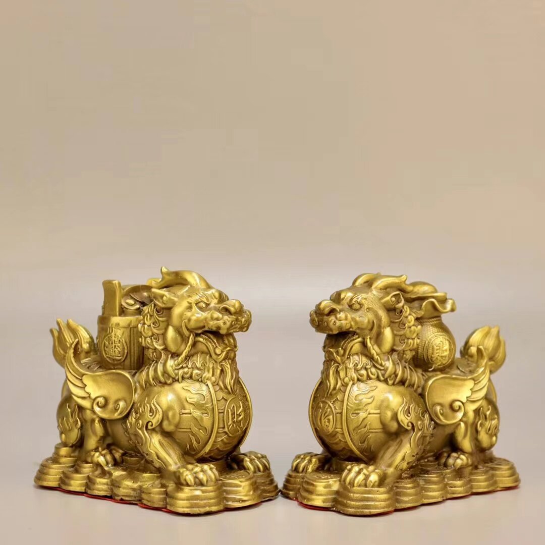 公母铜貔貅摆件一对家居客厅玄关招财位开业一桶江山聚宝盆金福袋
