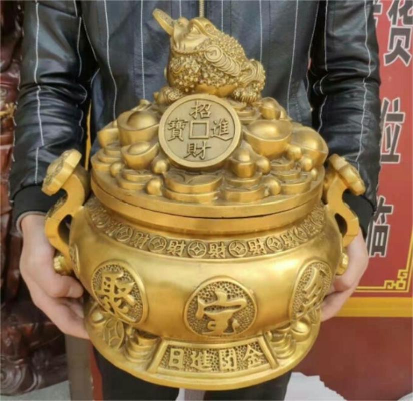 金蟾黄铜招财进宝开业书房摆件