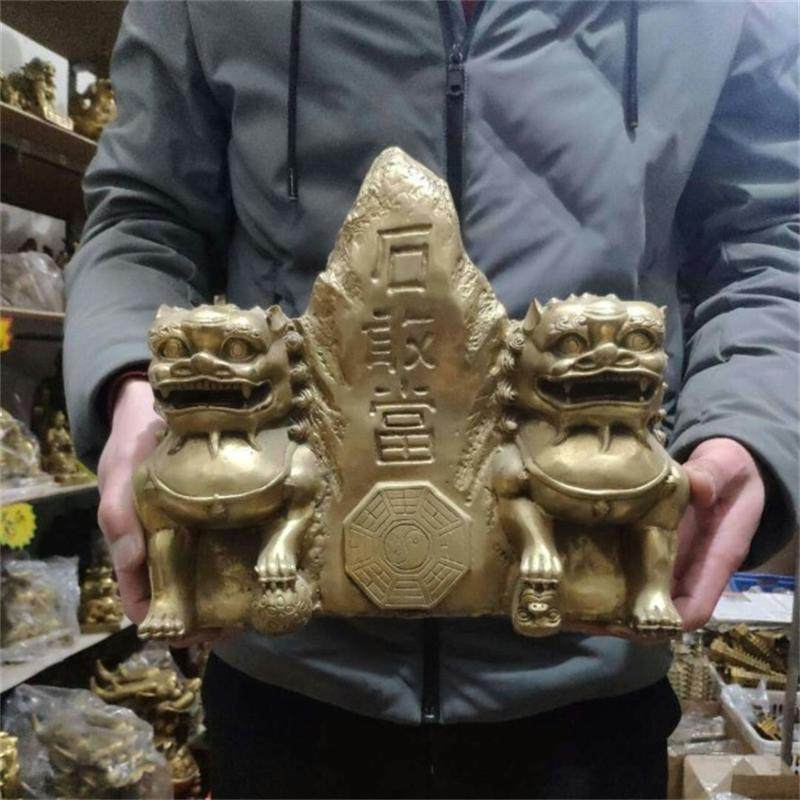 家居镇宅大号铜狮子石敢当摆件入户玄关路冲缺角壁刀天斩阳台办公