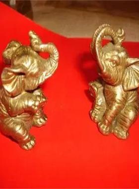 黄铜小象一对风水摆件镇宅酒柜招财车饰吉祥如意大象办公室客厅