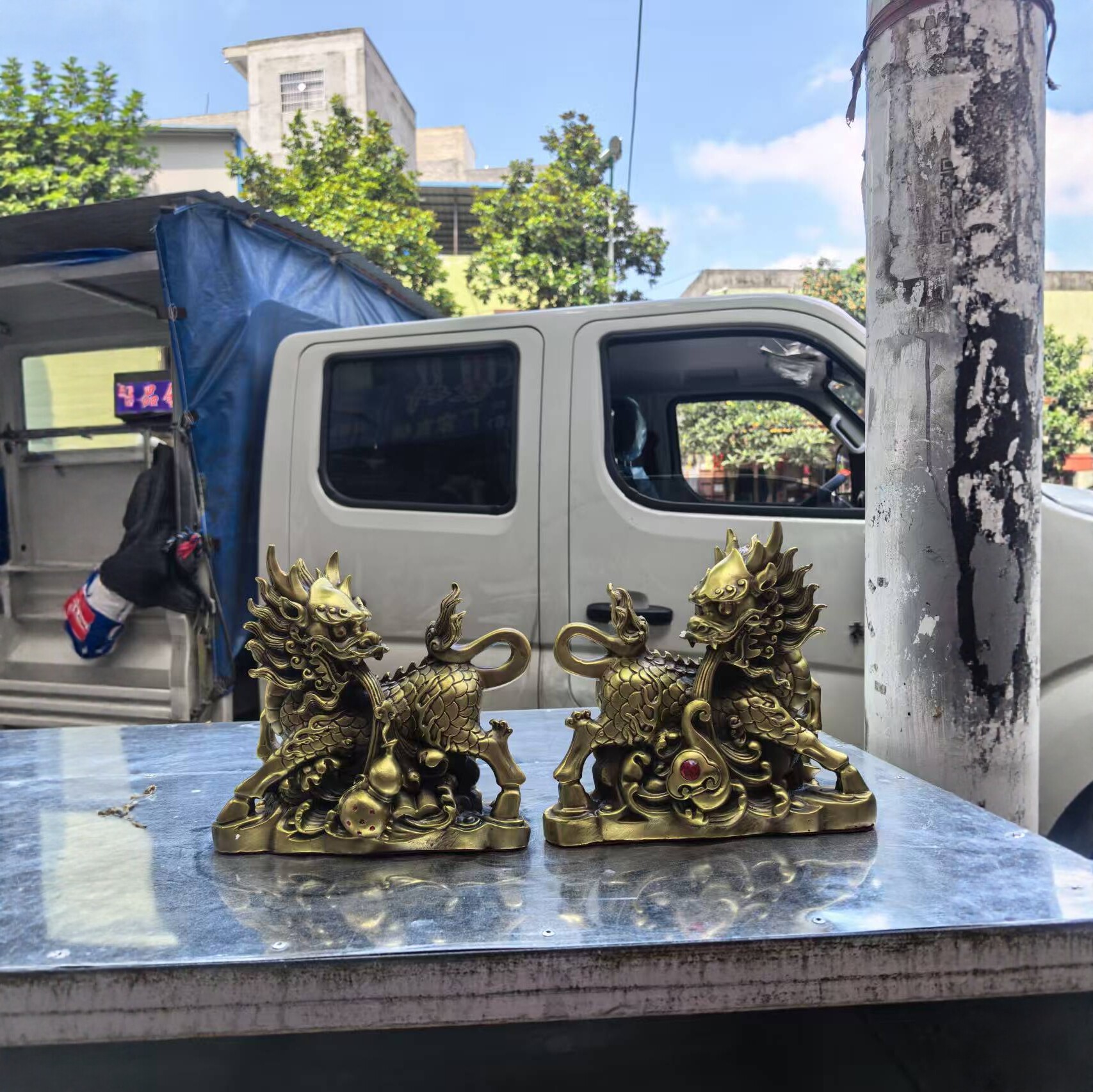 中式黄铜麒麟摆件招财镇宅一对纯铜葫芦麒麟如意麒麟家居办公吉祥