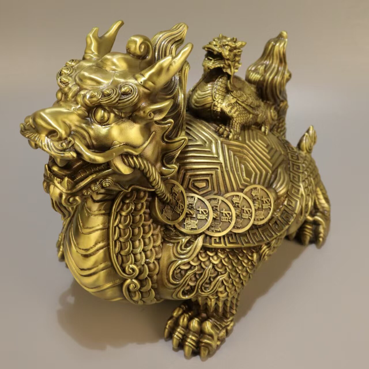 铜龙龟摆件招财黄铜吉祥金钱八卦子母福禄龙龟办公室家居店铺开业