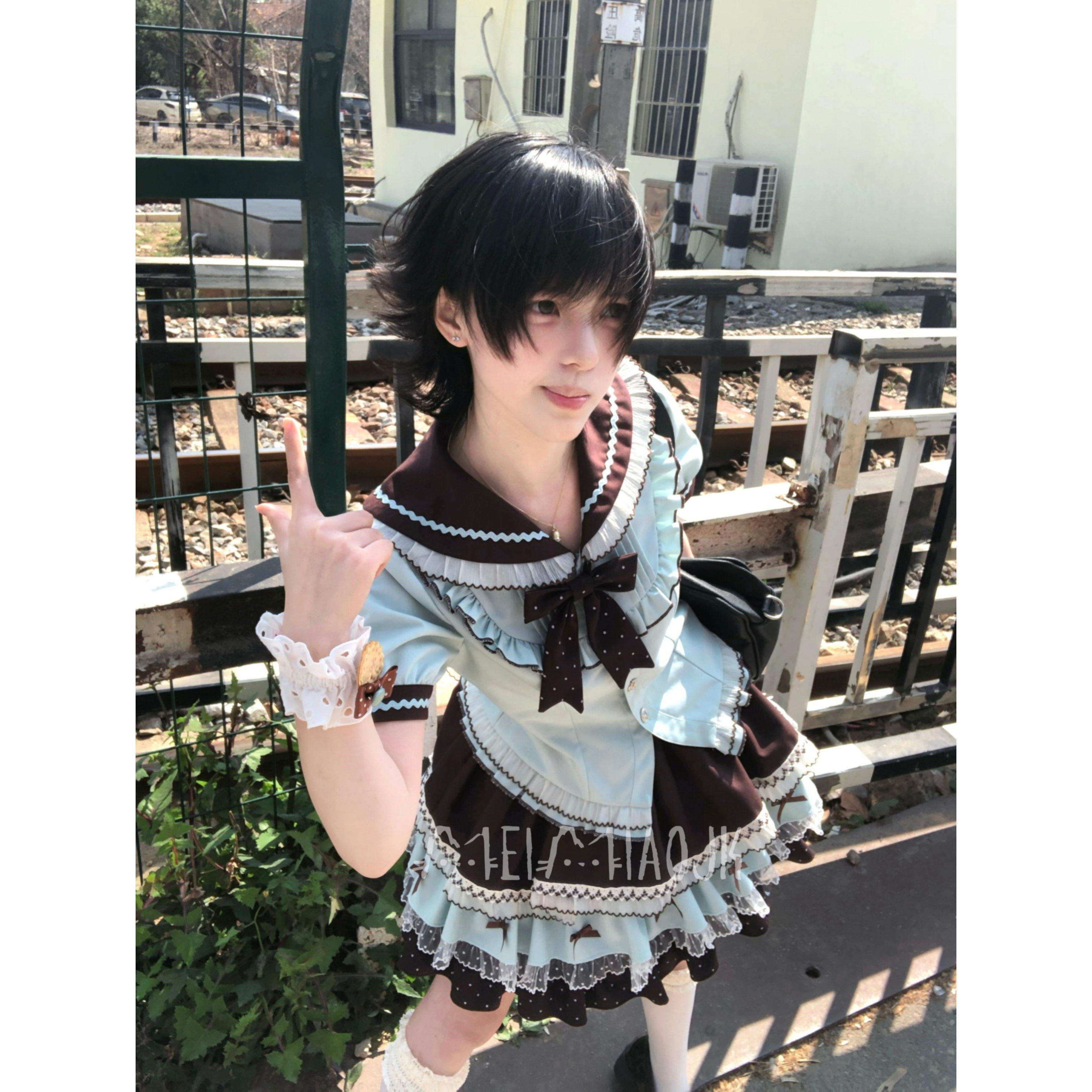 【仲夏可可】莓喵JK原创水手服薄巧蛋糕短裙套装日系甜美可爱收腰