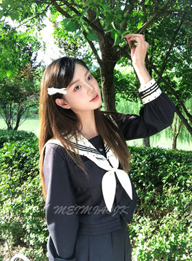 【春日杏】莓喵jk原创新款水手服灰色jk套装米色波点学院收腰显瘦