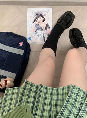 茉莉雨/莓喵jk绿格裙原创jk校供感日制半身裙春季套装轮褶女a字裙