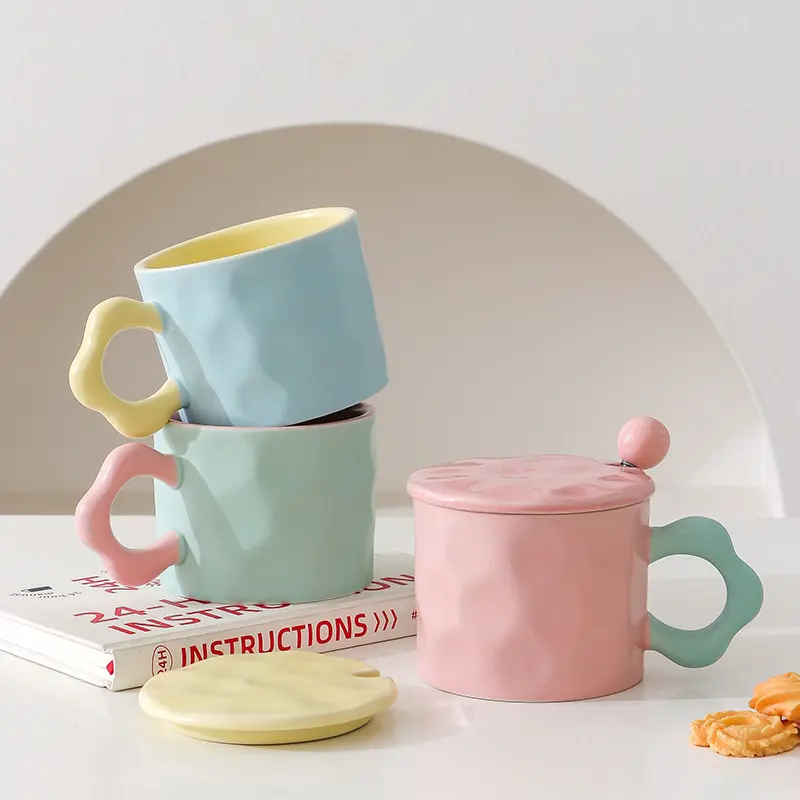 韩式ins小清新陶瓷马克杯撞色田园风陶瓷马克杯女生家用燕麦片杯