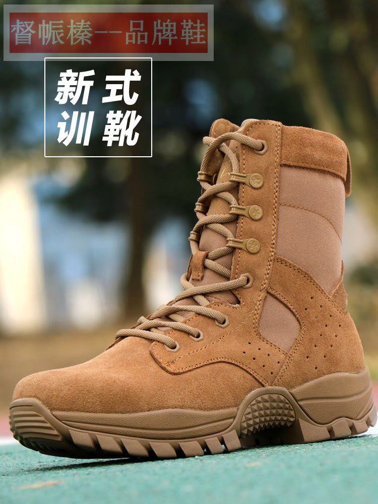 新式户外训练鞋棕色战训靴真皮作战训靴减震作训靴男防水正版拉链