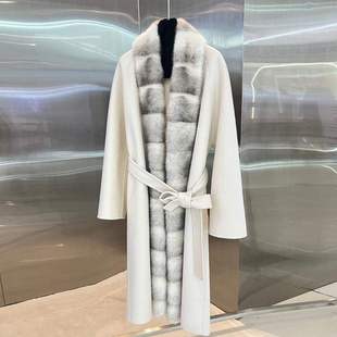 皮草水貂毛门禁毛呢外套常规 2024秋冬高级感双面羊绒大衣女中长款