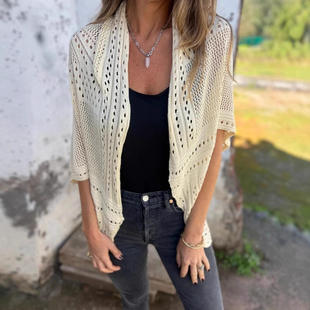 跨境秋季 针织时尚 潮流毛衣开衫 一体成型3D效果氨纶Y3222 镂空半袖