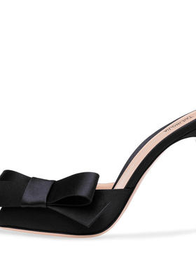 欧美女士黑色沙丁布超高跟凉鞋拖鞋穆勒鞋成都时装女鞋厂家直