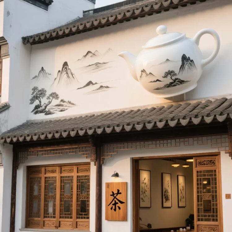 玻璃钢雕塑流水天壶仿真紫砂茶壶茶具茶馆茶舍立体门头大型装饰品