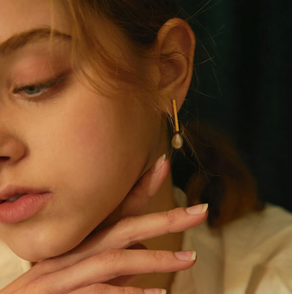 气质金色女银针耳饰天然淡水珍珠