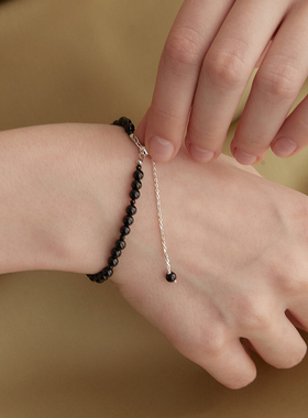 女玛瑙纯银手链黑色本命年新年